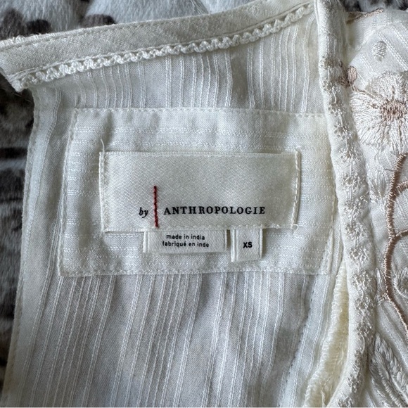 Anthropologie Cream and Brown Embroidered Bohemian balloon sleeve dress XS - Picture 7 of 17